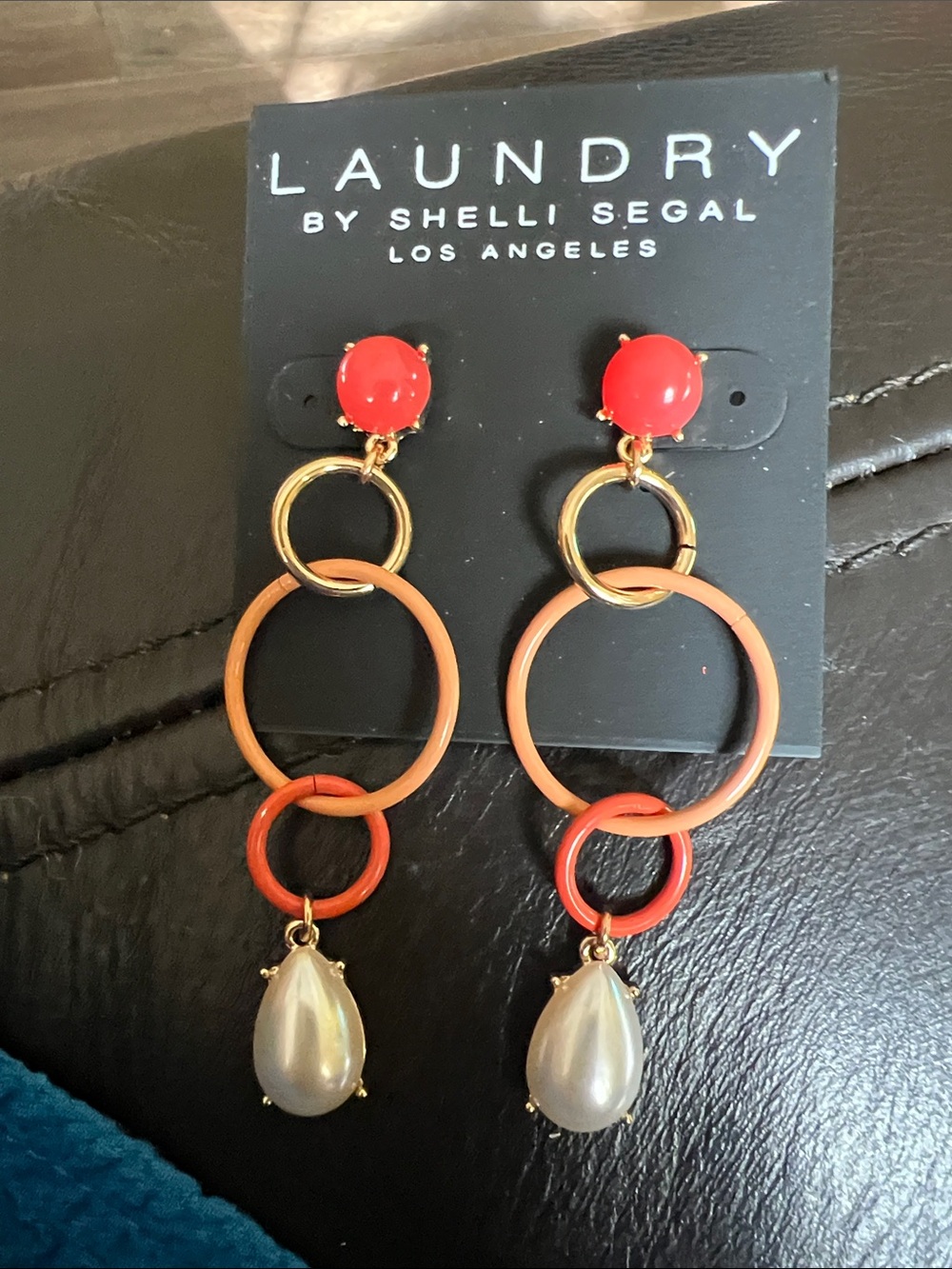 Laundry by Shelli Segal Coral Multi- Hoop Drop Earrings with Pearl Teardrop